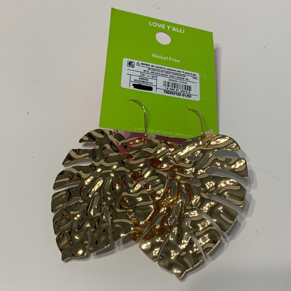 Tabitha Brown Limited Edition Gold Tone Metallic Palm Leaf Drop Earrings - Picture 9 of 11